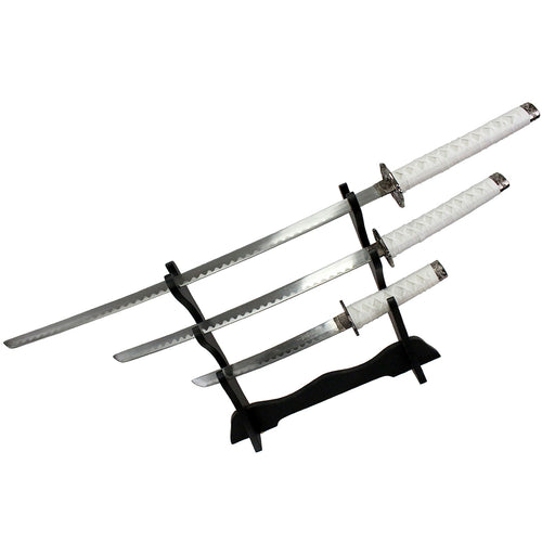 3Pc Set of Japanese Samurai Ninja Katana Swords Good Quality White Dragon Design