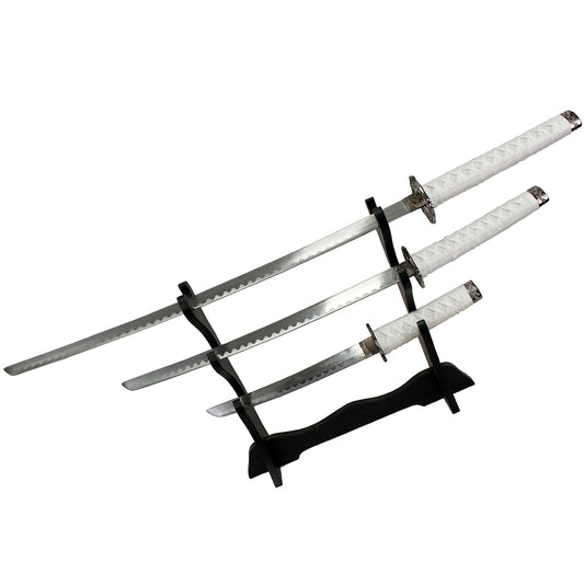 3Pc Set of Japanese Samurai Ninja Katana Swords Good Quality White Dragon Design