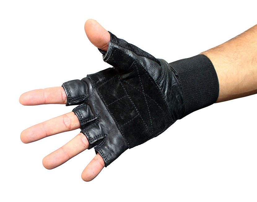 Gusy's Black Leather Working Out/Weight Lifting Fingerless Gloves S-XXL