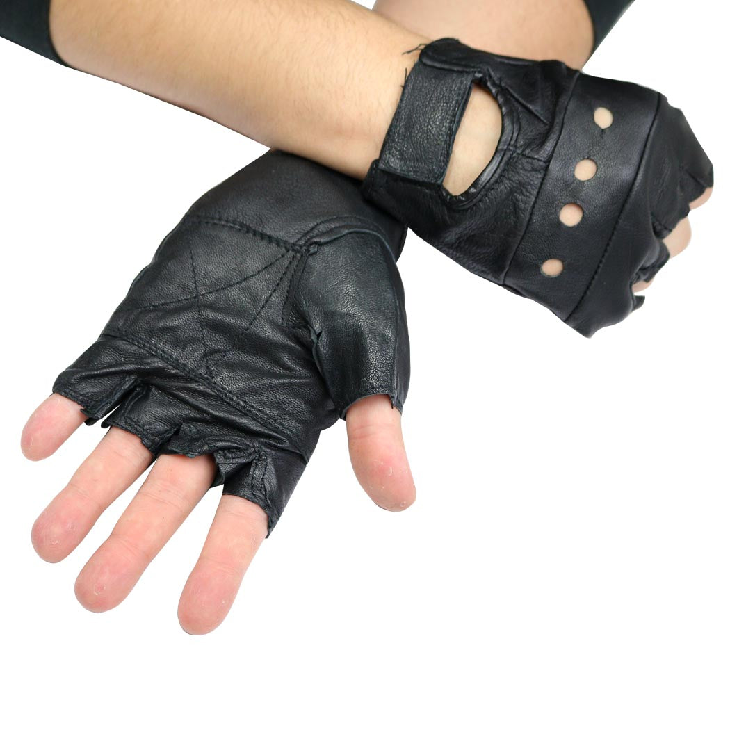 Fingerless Leather Gloves with Wrist Strap