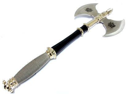 Defender 21"  Medieval Double Blade Stainless Steel Axe With Wall Plaque