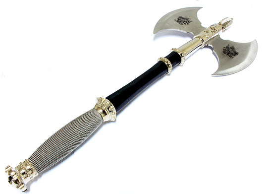 Defender 21"  Medieval Double Blade Stainless Steel Axe With Wall Plaque