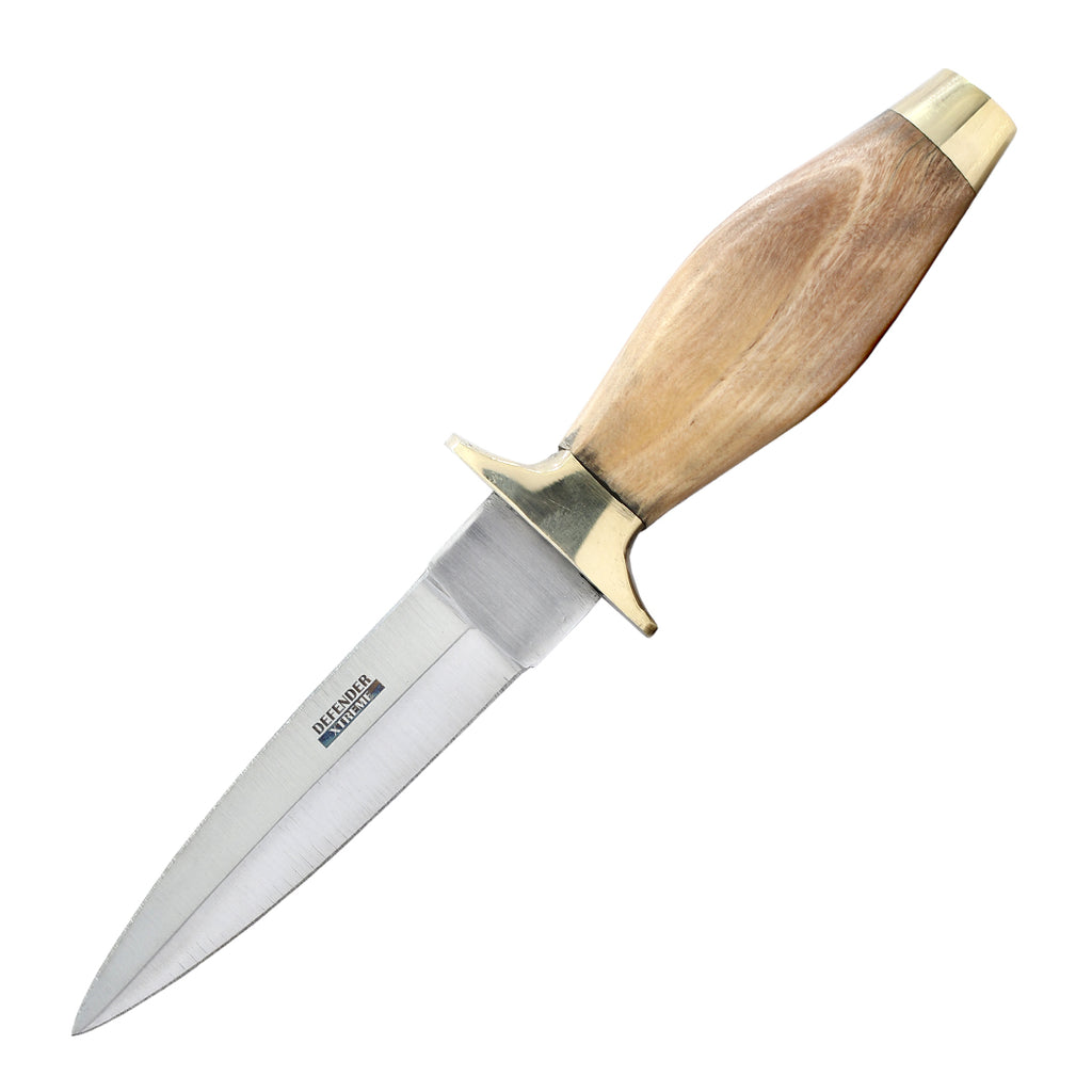 7" Wood Handle Hunting Knife Sharp Blade Leather Sheath Boot Knife