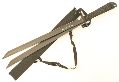 2 Piece Set 28" Black Ninja Swords New 2 In 1 Collectible Samurai Full Tang