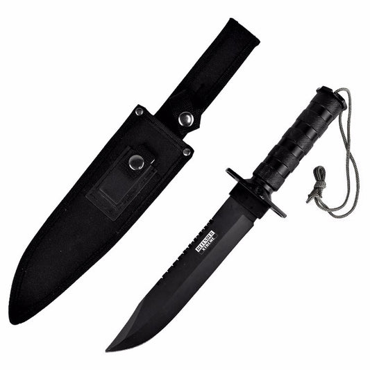 14" Camping Stainless steel Hunting Knife Survival Fire Starter Kit Compass Sheath - Black Straight