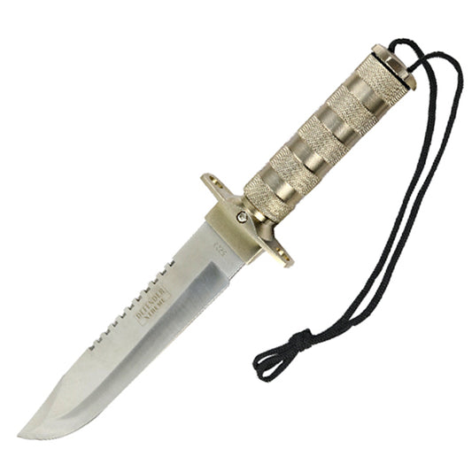 14" Camping Stainless steel Hunting Knife Survival Fire Starter Kit Compass Sheath - Silver Straight