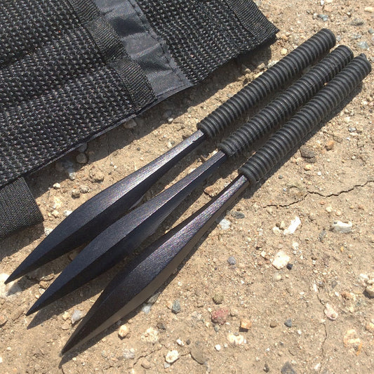 6" Carbon Steel Blade Set of 3 Collectible Throwing Knives W/ Sheath Black Blade