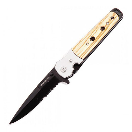 8.5" Carbon Steel Blade Folding Knife Wood Handle Spring Assisted Good Quality