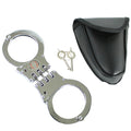 Hinged Style Handcuffs Double Lock Hand Cuffs With Leather Pouch +2 Keys Silver