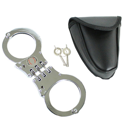 Hinged Style Handcuffs Double Lock Hand Cuffs With Leather Pouch +2 Keys Silver