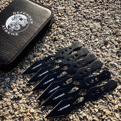 Defender Set Of 6 Black 7" Throwing Knives With Carrying Case