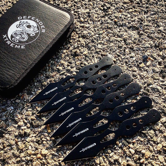 Defender Set Of 6 Black 7" Throwing Knives With Carrying Case
