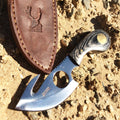 7" Full Tang Stainless Steel Sharp Skinner Knife with Real Leather Sheath Gut Hook Blade - Black