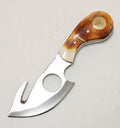 7" Full Tang Stainless Steel Sharp Skinner Knife with Real Leather Sheath Gut Hook Blade - Brown