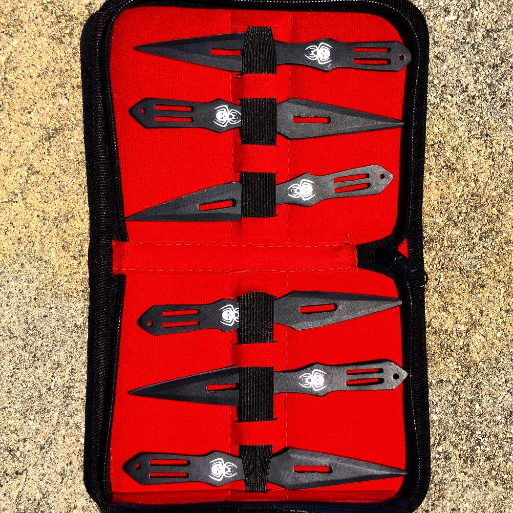 Defender Set Of 6 Black 5.5" Throwing Knives With Carrying Case