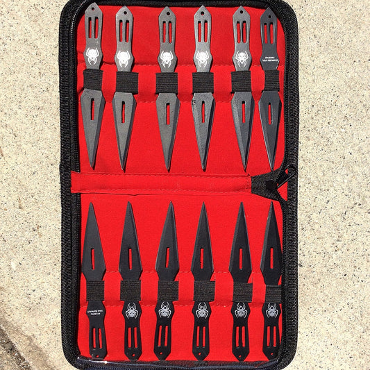 Defender Set of 12 Black 5.5" Throwing Knives With Carrying Case
