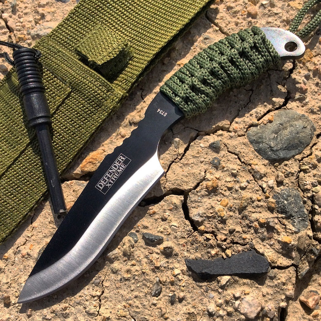 7" Full Tang Survival Hunting Knives with Fire Starter Stainless Steel Knife Camping