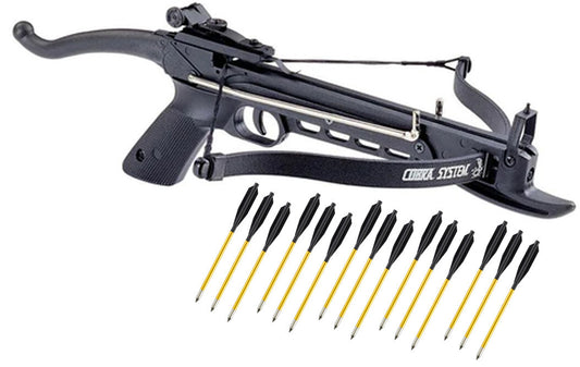 80lbs Self Cocking Hunting Pistol Crossbow with 15 Metal Arrows Black Cobra Limb
