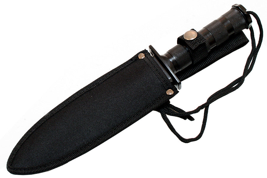 10.5" Fixed Blade Hunting Survival Knife Camping Fire Starter Kit Compass Black Smooth