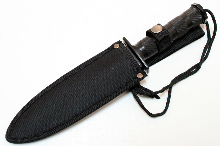 10.5" Fixed Blade Hunting Survival Knife Camping Fire Starter Kit Compass Black Smooth