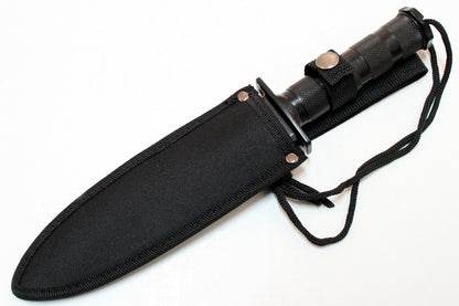 10.5" Fixed Blade Hunting Survival Knife Camping Fire Starter Kit Compass Black Smooth