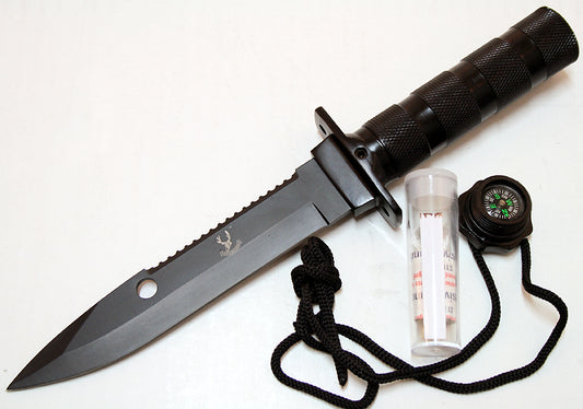 Black Blade 10.5" Stainless Steel Survival Knife with Sheath Heavy Duty