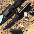 10.5" Fixed Blade Hunting Survival Knife Camping Fire Starter Kit Compass Black Gut Hook