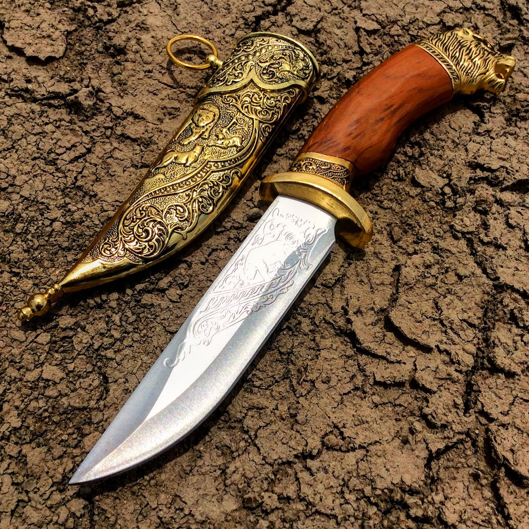 Defender 11" Dagger with Sheath Gold Color & Bear Design