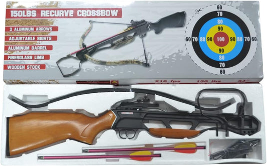 150lb Real Wood Tactical Hunting Crossbow with 2pc Arrows 210 FPS New