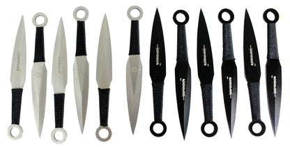 Defender Ninja 12pc Black & Silver Throwing Knives Set with Pouch New