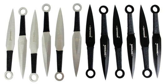 Defender Ninja 12pc Black & Silver Throwing Knives Set with Pouch New