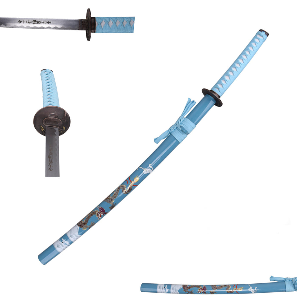 40.5" Blue Collectible Dragon Design Katana Samurai Sword Ninja Style