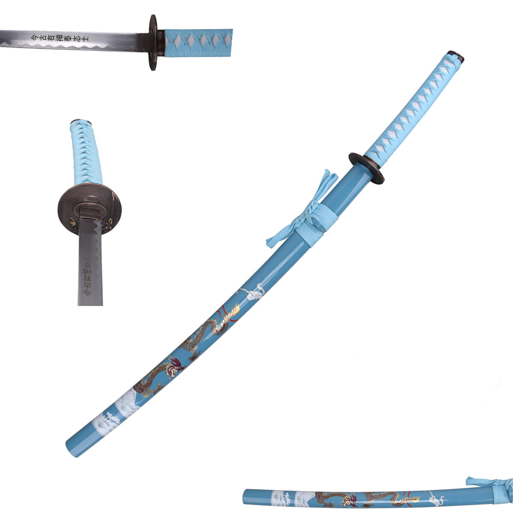 40.5" Blue Collectible Dragon Design Katana Samurai Sword Ninja Style
