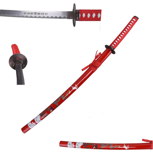 40.5" Red Collectible Dragon Design Katana Samurai Sword Ninja Style