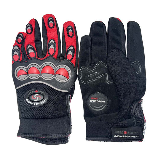 Perrini Red & Black Motorbike Rubber Knuckle Protection Powersports Racing Tactical Gloves