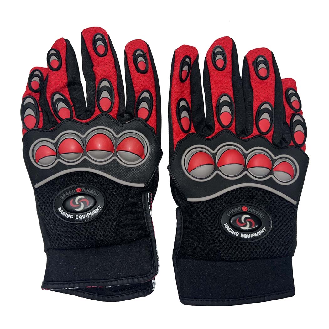 Perrini Red & Black Motorbike Rubber Knuckle Protection Powersports Racing Tactical Gloves