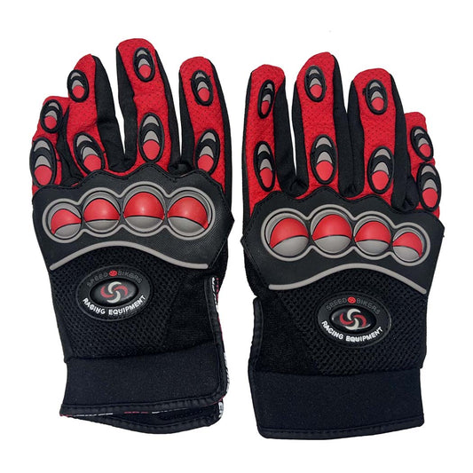 Perrini Red & Black Motorbike Rubber Knuckle Protection Powersports Racing Tactical Gloves