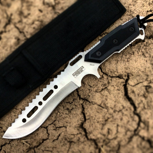 12" Hunting Knives Steel Blade Silver & Black Knife Nylon Sheath