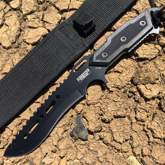 12" Hunting Knives Steel Blade Silver & Black Knife Nylon Sheath