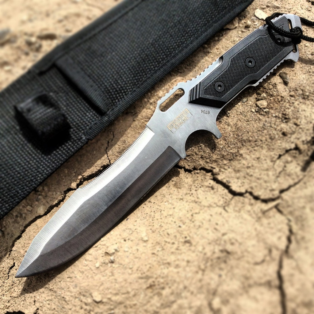 12" Hunting Knives Steel Blade Silver & Black Knife Nylon Sheath