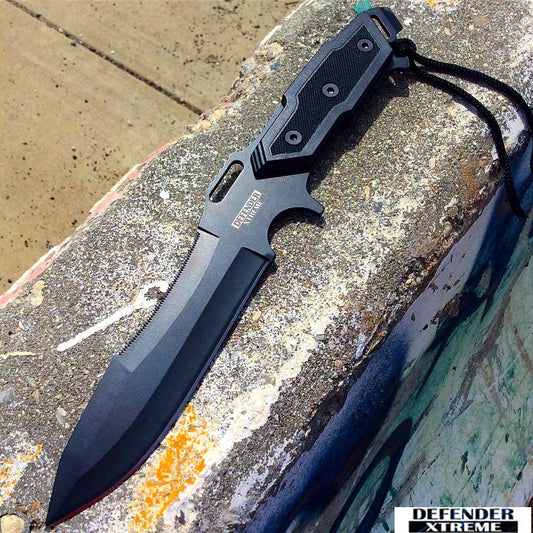 12" Hunting Knives Steel Blade Silver & Black Knife Nylon Sheath