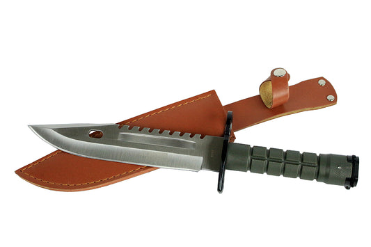 13.5" Military Survival Rambo Fixed Blade Hunting Knife Bayonet Tactical Bowie - Green