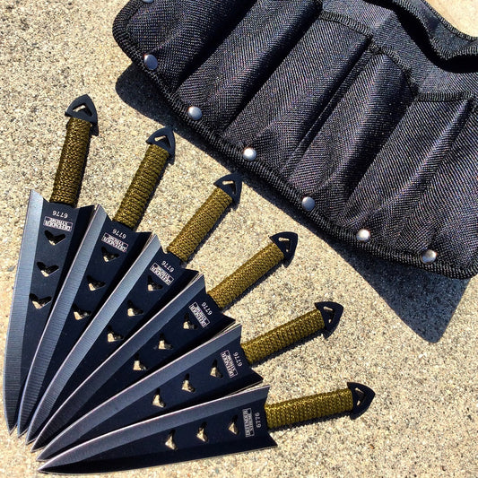 Defender Xtreme 6PC of 6.5" Black Throwing Knives Stainless Steel Blade with Pouch