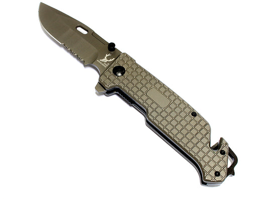 9" The Bone Edge Grey Folding Knife with Belt Clip