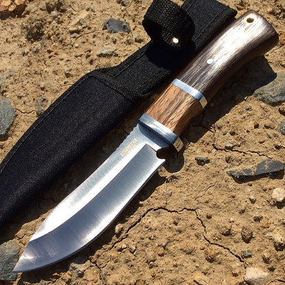 Defender Xtreme 9.5" Hunting Knife Silver Stainless Steel Brown Wood Handle with Sheath