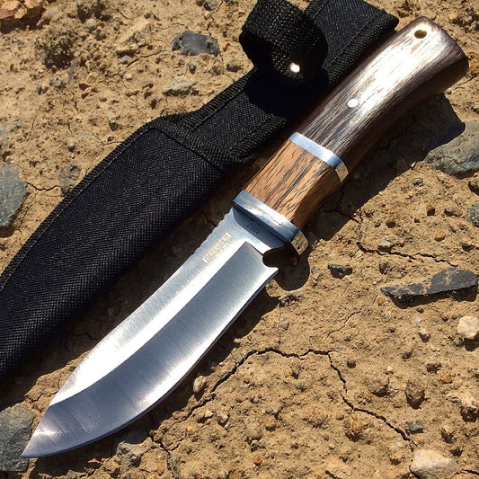 Defender Xtreme 9.5" Hunting Knife Silver Stainless Steel Brown Wood Handle with Sheath