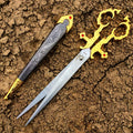 Defender 10.5" Renaissance Scissors Dagger Gold Color Handle with Sheath