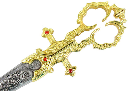 Defender 10.5" Renaissance Scissors Dagger Gold Color Handle with Sheath