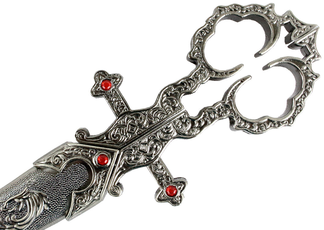 10.5" Dark Silver Color Handle Renaissance Scissors Dagger with Sheath