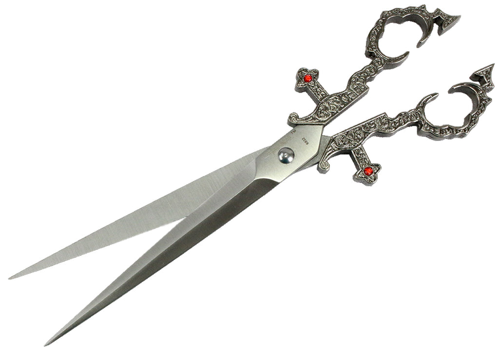 10.5" Dark Silver Color Handle Renaissance Scissors Dagger with Sheath